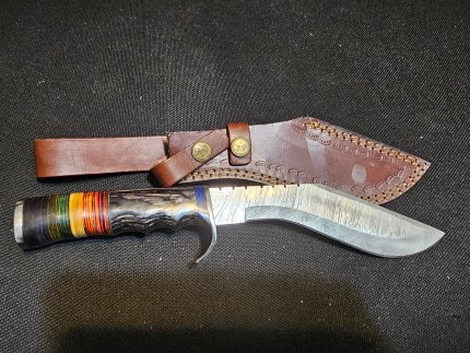 Kukri 19  13 Damascus Stained Wood